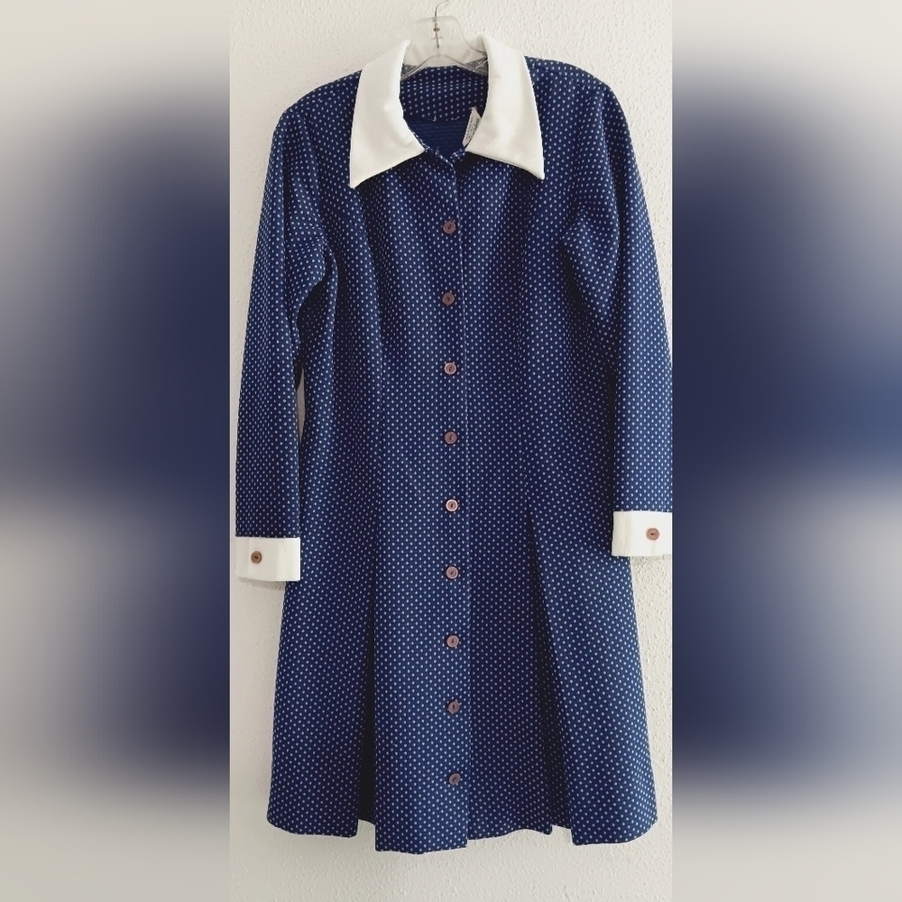 Vintage SEARS The Fashion Place Blue  The Shirtdress vintage polka dot size S-M - Picture 5 of 15